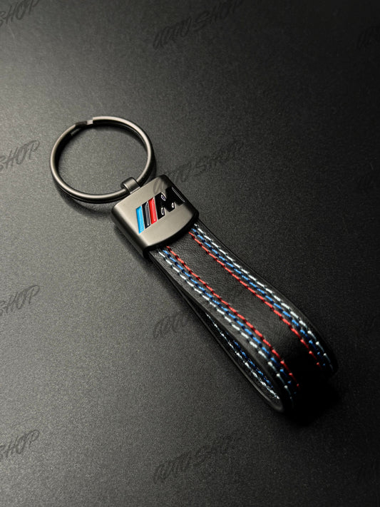 Porte clés BMW M Cuir Gris Mat Surpiqûres - AUTO SHOP