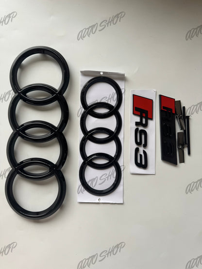 Pack Complet Logos Audi RS3 Noir Brillant - AUTO SHOP